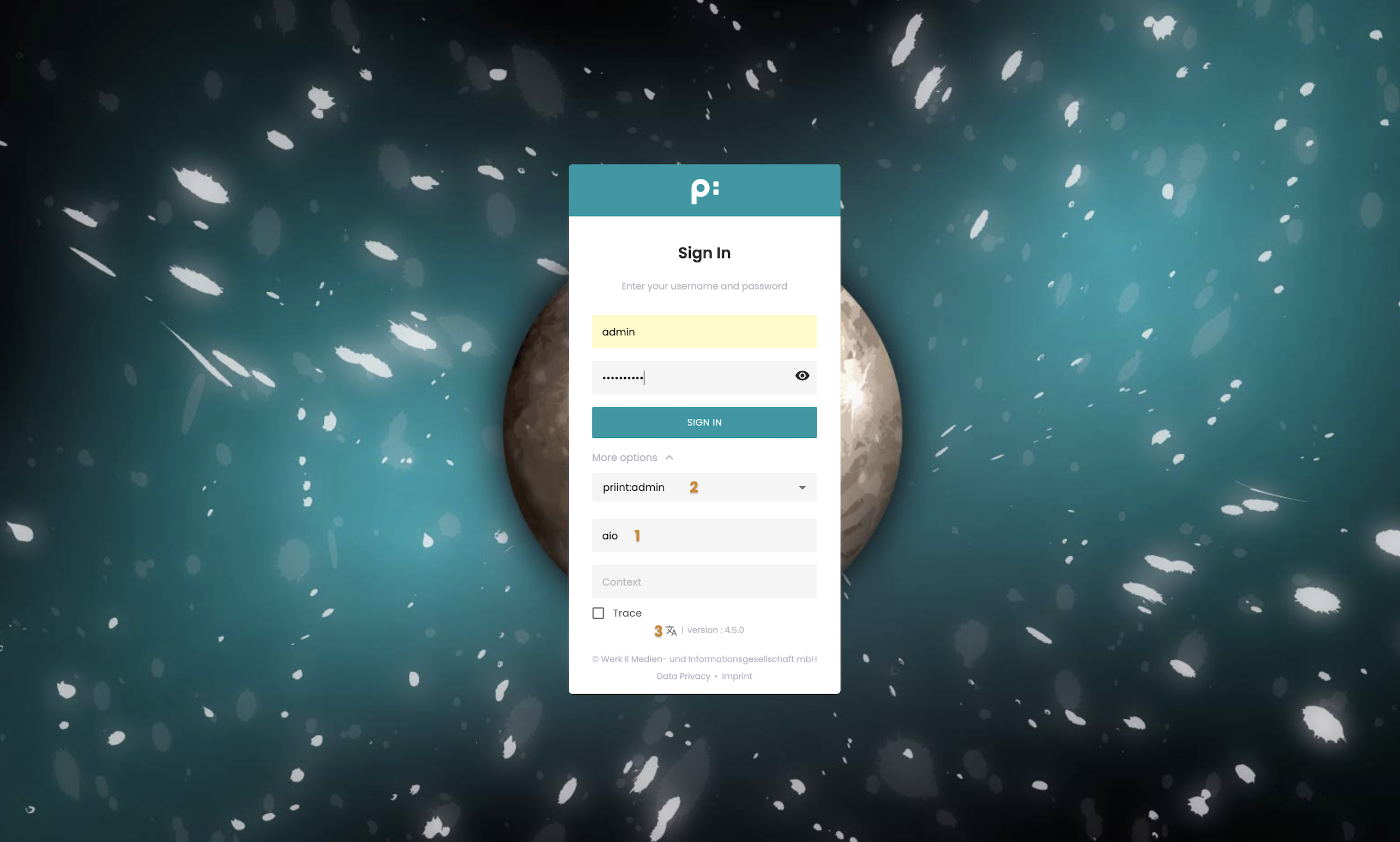 Login screen